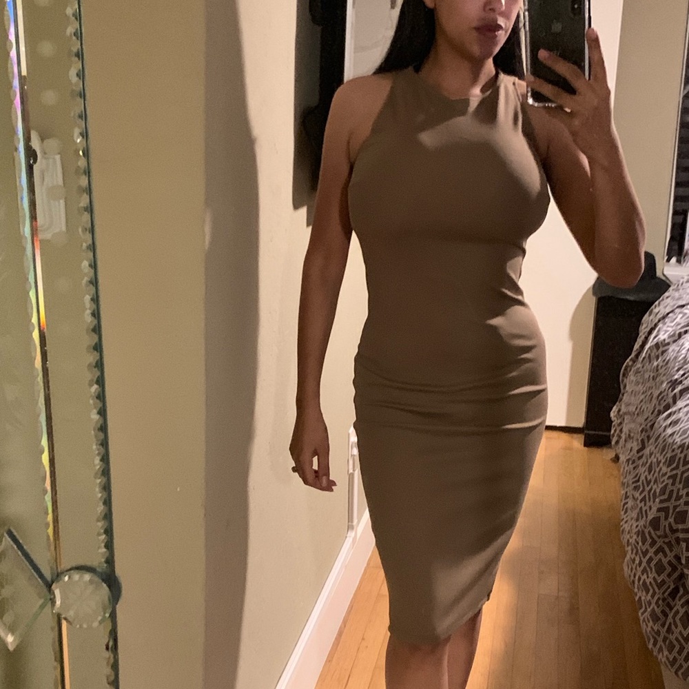 Tan Bodycon midi Dress